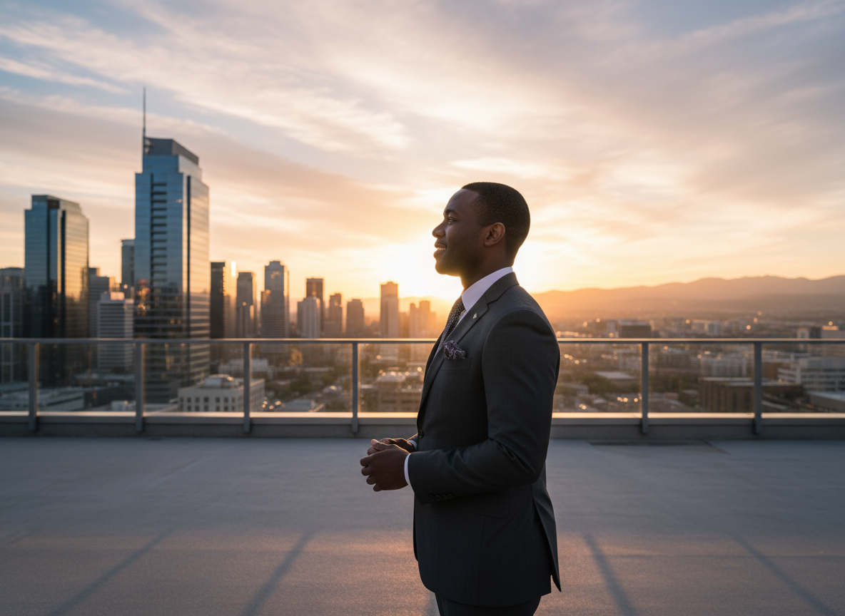 Firefly_Gemini Flash_A black business person staring off into the horizon 101488