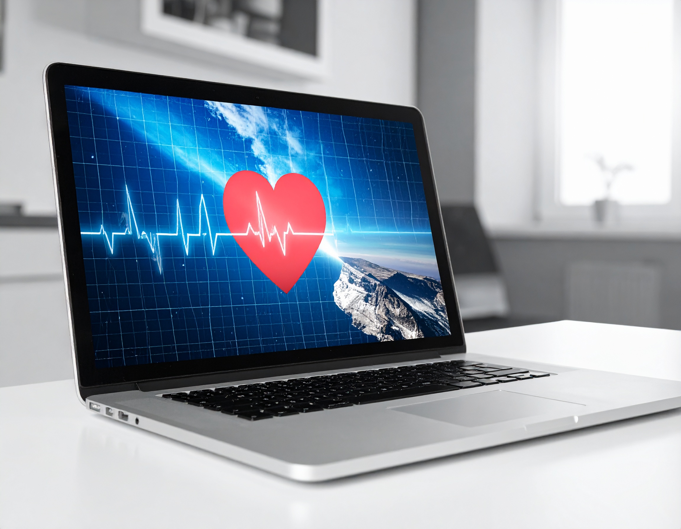 Laptop with heart and vital signs on the screen